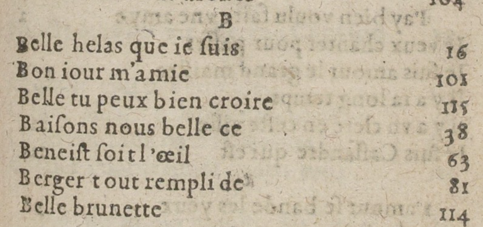 Chanson Cassandre Belle brunette, édition vers 1582